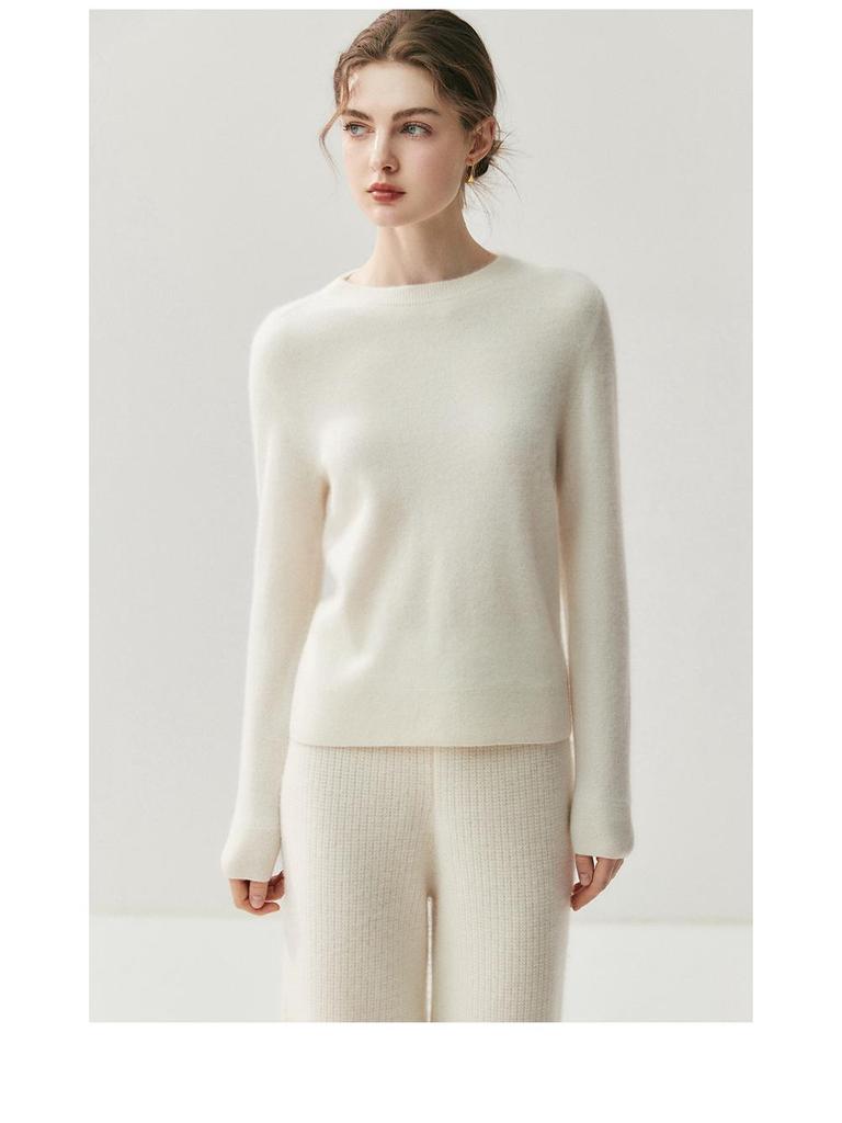 Dámský kašmírový svetr s kulatým výstřihem - Kolekce podzim/zima 2025, Jednobarevná hřejivá pletená základní vrstva