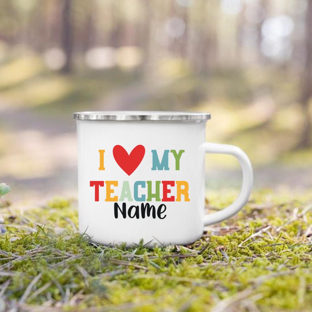 Personlised Mug Teachers Change The World Print Coffee Cups Custom Name Drinks Enamel Cup Teacher's Day Thanks Gift for Teacher