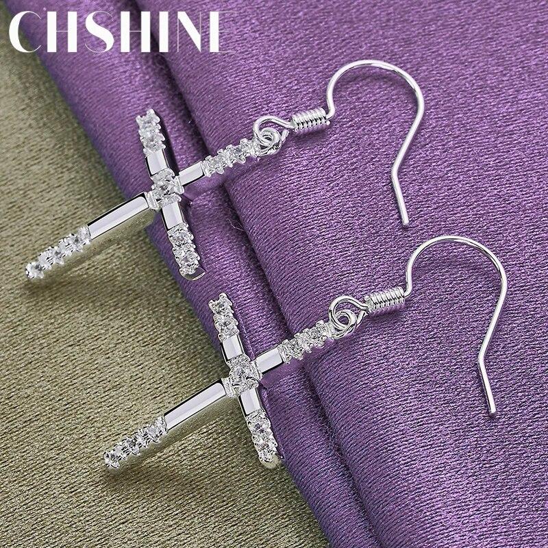 CHSHINE Cercei cu cruce din argint 925 pentru femei, nuntă, logodna, bijuterii cu farmec la modă