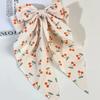 Double Layer Bow Spring Hair Clip Cherry Print Ponytail Hairpin Long Ribbon Fabric Hair Clip Girls Sweet Elegant Accessories New