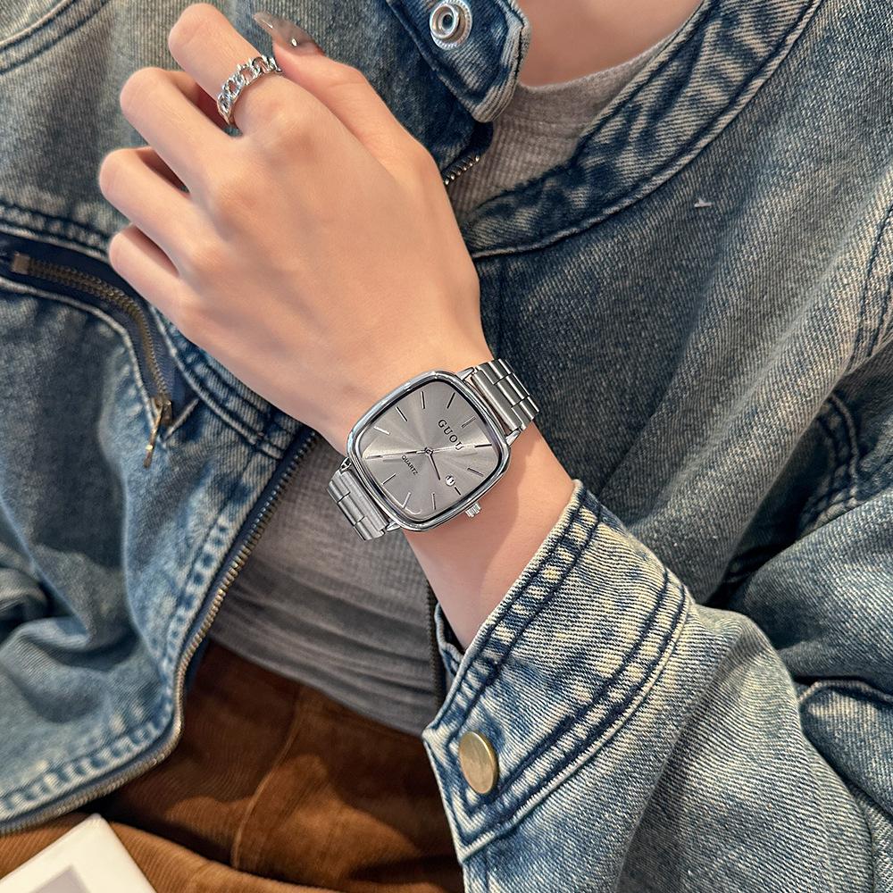 Steel Band Watch, Neutral Style, Fashionable Calendar, Small Square Watch, Commuting Simple High-end Watch for Men and Women