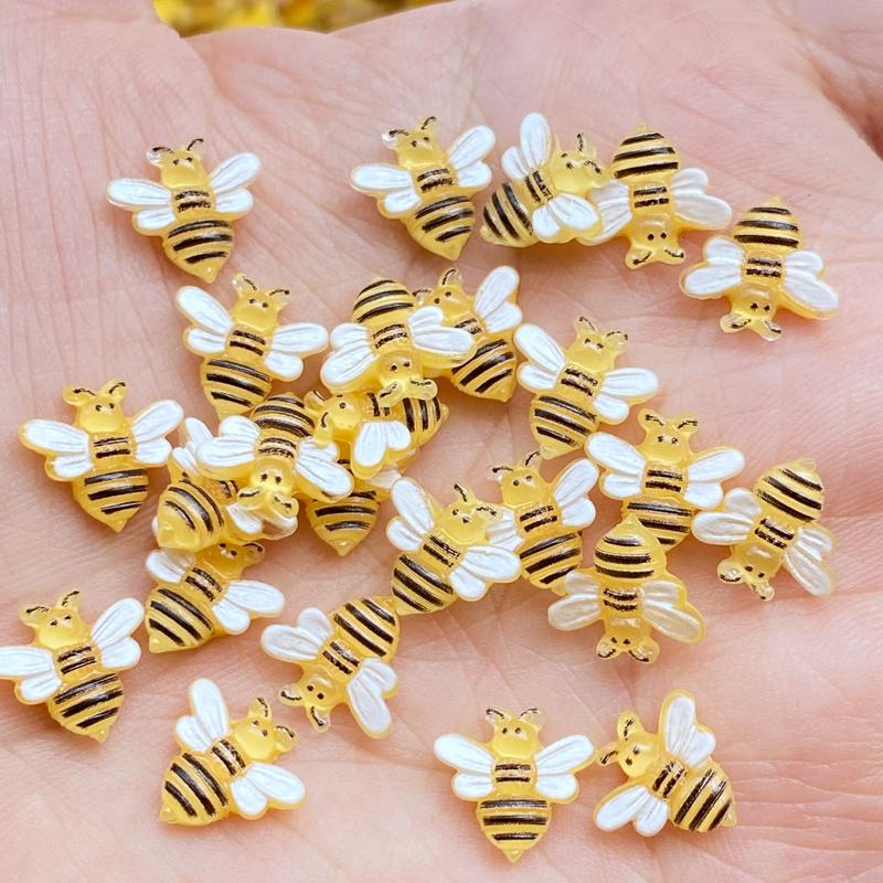40Pcs New Cute 10mm Resin Mini Little Bee Flat Back Cabochon Scrapbook Kawaii DIY Embellishments Accessories