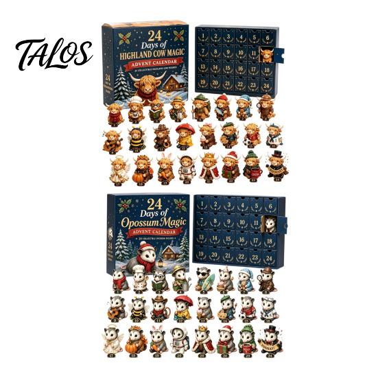 Miniature Animal Hanging Pendants 24 Days of Highland Cow Magic Advent Calendar, Unique Mini Tiered Tray Christmas Decor Figures, Farmhouse