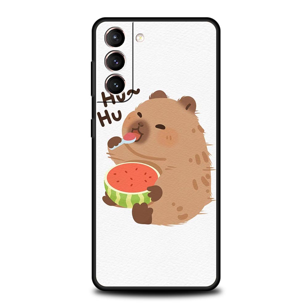 Cartoon Capybara Phone Case For Samsung Galaxy S26 Ultra S25 Plus S24 FE S23 S22 5G S21 S20 Cover Black Soft
