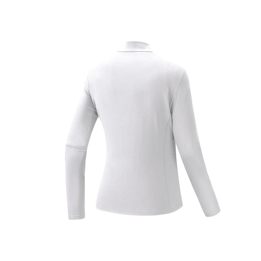 Anta Half-Zip Lightweight Slim Fit Solid Color Simple Autumn Winter Casual Fitness Long Top Women Tops Snow-White 162647401RS-1