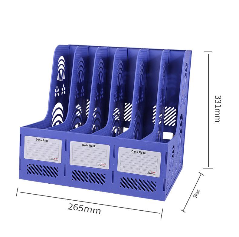Six-Section Desktop File Organizer: Plastic File Rack & Pocket Holder with Logo Printing for Office Storage.