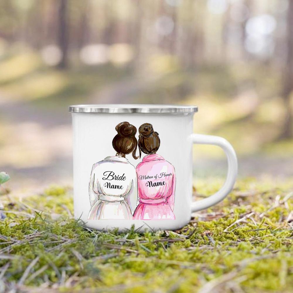 Personalized Enamel Mug Custom Name Tea Coffee Wine Mugs Bride Bridesmaid Cup Engagement Wedding Party Gifts for Maid of Honor