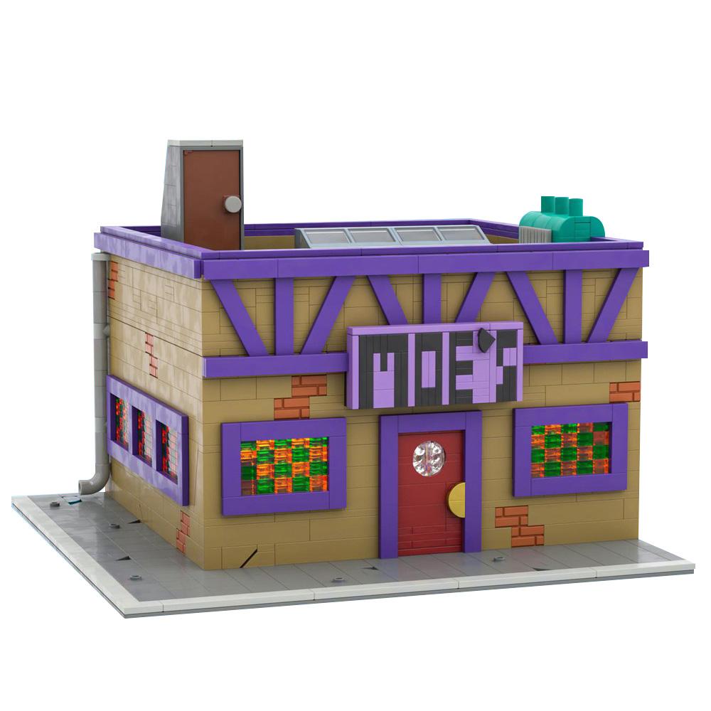 Gobricks MOC Simpsoned Modular Moe's Tavern Bricks Model Springfield’s Venue Modular Moe's Tavern Bar Building Blocks Toys Gift