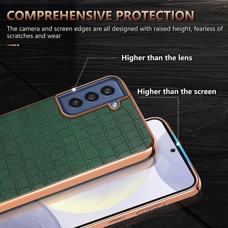 AZNS For Samsung Galaxy S21 FE 5G Case Crocodile Texture Electroplating Leather Back Phone Cover