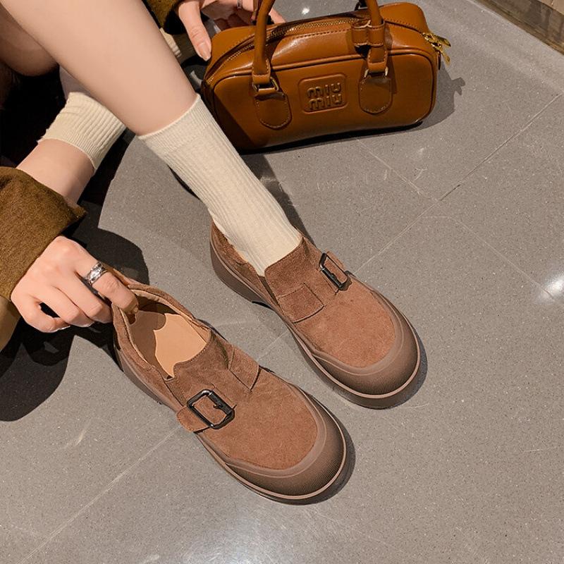 New women's casual single shoes thick-soled non-slip cashmere women's shoes solid color large size shoes four seasons wear round head single shoes wo