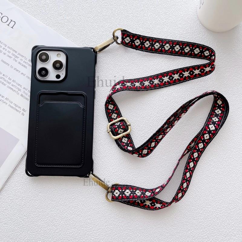Vintage Strap Case For iPhone 16 14 11 12 Mini 13 Pro Max X XS 7 8 15 Plus Crossbody Lanyard Neck Cord Silicone Card Slot Cover