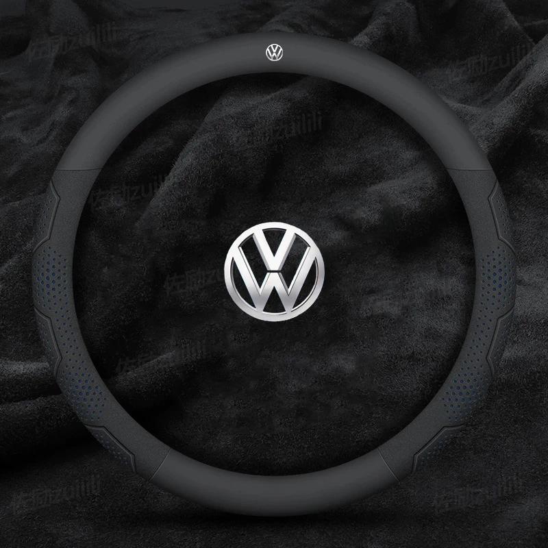 For Volkswagen T-ROC T-Cross Touareg Polo Passat Golf GTI Beetle Magotan Tiguan CC Carbon fiber Leather Car Steering Wheel Cover