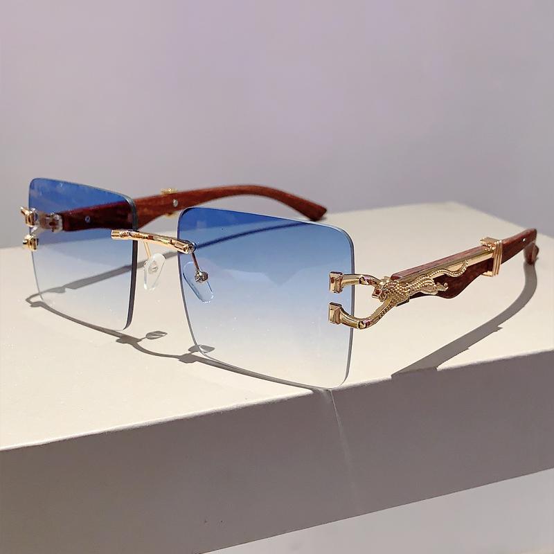 Rimless Square Sunglasses New Gradient Colorful Ocean Lenses Men Eyewear Oversized Vintage Brand Design Women Shades