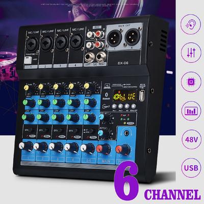 48V Portable Bluetooth 6-Channels Mixing Console Audio Mixer w/USB DJ Sound Mixing Console MP3 Jack Amplifier Karaoke