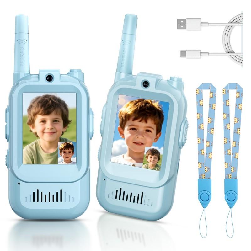 2 Stück Video-Walkie-Talkies für Kinder 2-Zoll Video-Intercom Wiederaufladbare Sprachschriften Ein-Klick-Anruf Cartoon-Intercom Spielzeug Geschenk