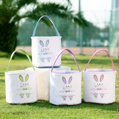 Easter Gift Cute Rabbit Pattern Canvas Bucket Bag Handbag Basket for Girls Boys