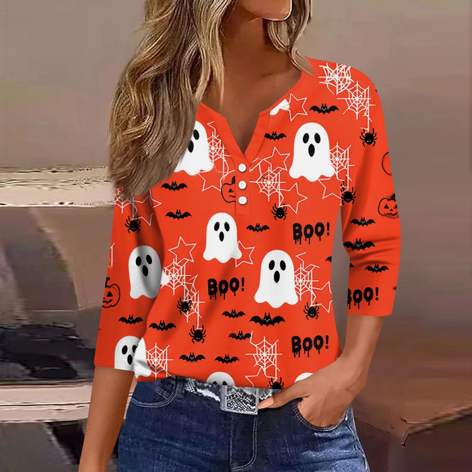 

Жен. Футболка Футболка С принтом Пуговицы Рукав 3/4Ежедневно Выходные Мода Классический Топ с v-образным вырезом Обычный M шафрановый