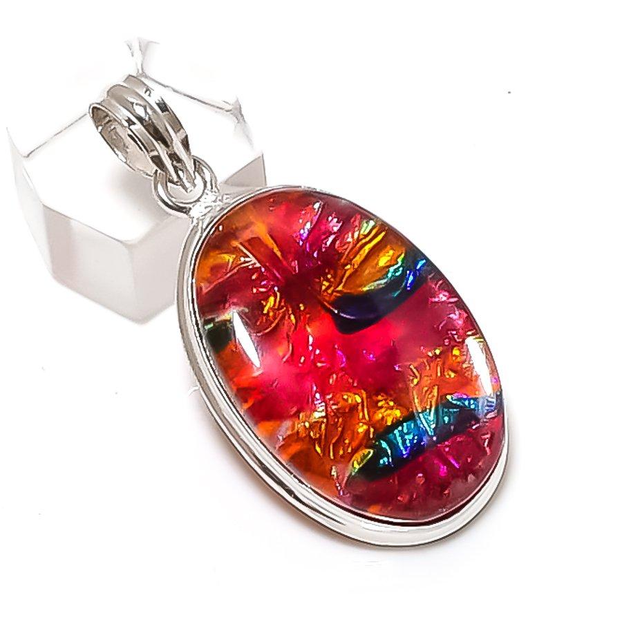 Dichroic Glass Gemstone Handmade 925 Sterling Silver Jewelry Pendant 1.93" d3c69