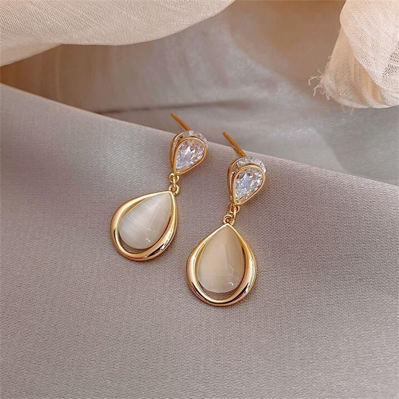 Elegant Fashion Korean Zircon Opal Dangle Earrings  for Women Girl Gift Jewelry Wholesale