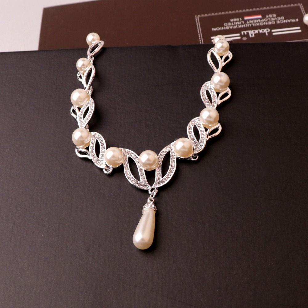 Anniversary Gift Women Necklace Dangle Earrings Water Drop Earrings Bridal Wedding Jewelry Set