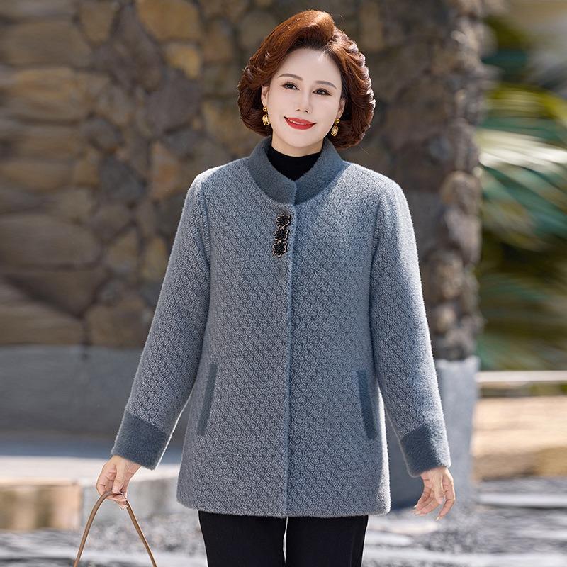 Mom velvet thickened mink new winter clothing medium and old fashion coat warm woolen noble top women