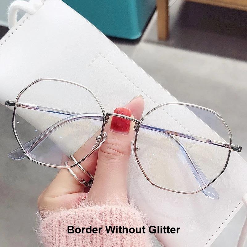 Oversize Square Plano Glasses for Women and Men Anti Blue Light Blocking Round Eyeglasses Shiny Glitter Frame Computer Eyewear