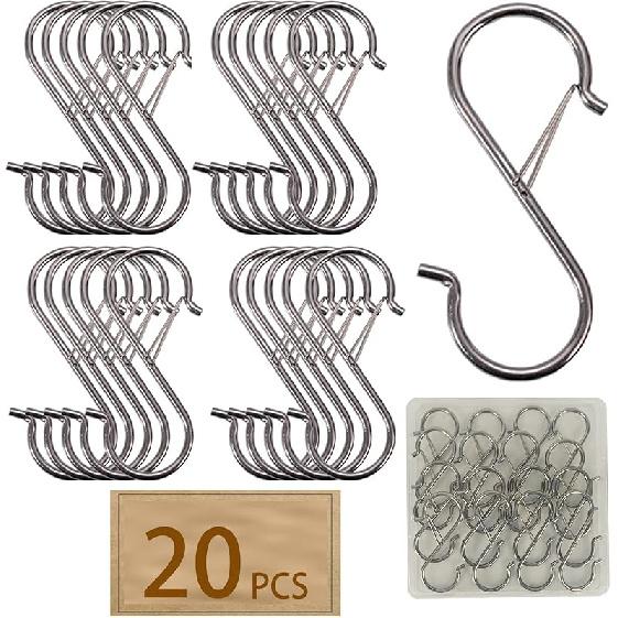 30 Pcs S Shaped Hooks, 3.5 Inch Silver Metal Hanging Hangers for Closet, Kitchen Utensils, Pots, Plants, and Bags, with PP Storage Box