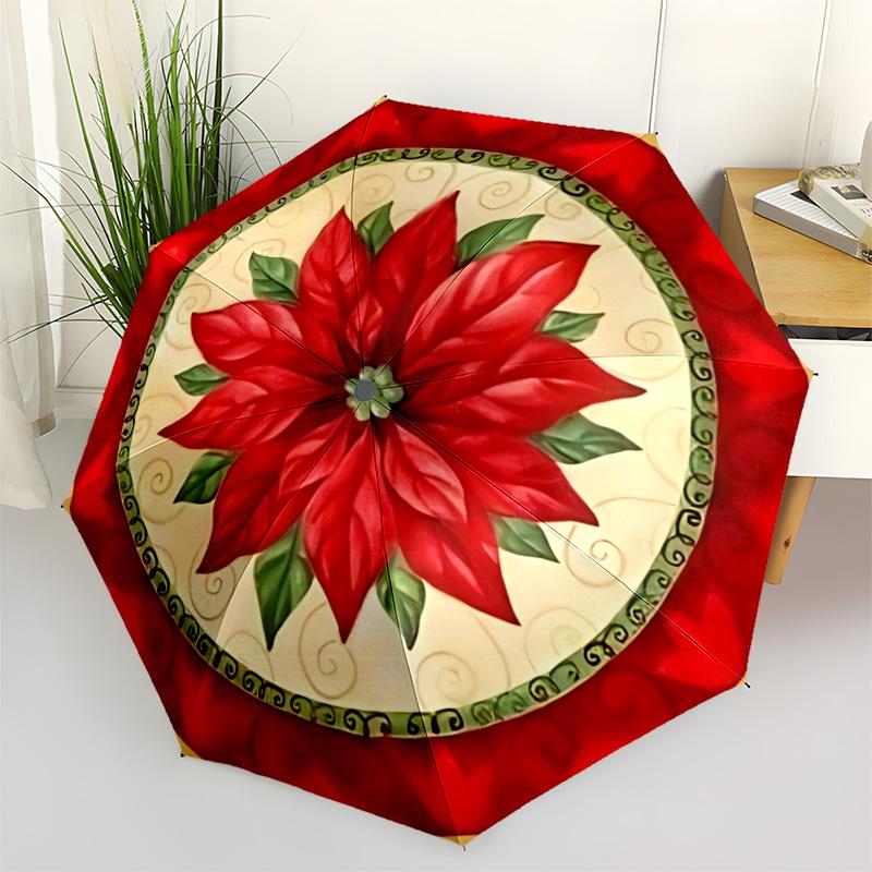 

1pc Christmas Poinsettia Design Automatic Folding Umbrella. casual outdoor accessory, for all seasons yy250924076
