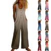 Avslappnad Ärmlös Lös Jumpsuit Med Fickor Och Justerbara Axelband För Kvinnor (lång längd).