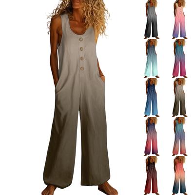 Casual Sleeveless Loose-fitting Jumpsuit With Pockets And Adjustable Straps For Women (long Length).