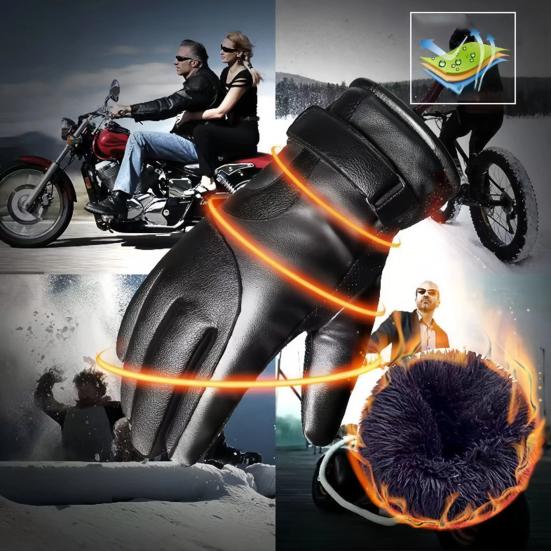 1 Pair Faux Leather Cycling Gloves Men Women Anti-slip Touchscreen Fleece Lined Gloves Winter Outdoor Cold Weather Wind-proof Warm Thick Thermal
