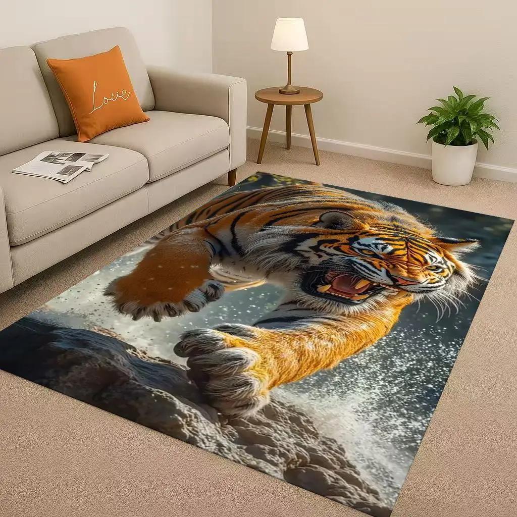 Classic Tiger Lion Beast Art Cartoon Living Room Non-Slip Area Rug Carpet For Bedroom Playroom Sofa,Home Decor Doormat Gift