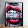 Money and Bullet In The Red Lip Beauty American Oil Painting Bar Restaurant Background Wall Decoration Canvas Painting Art