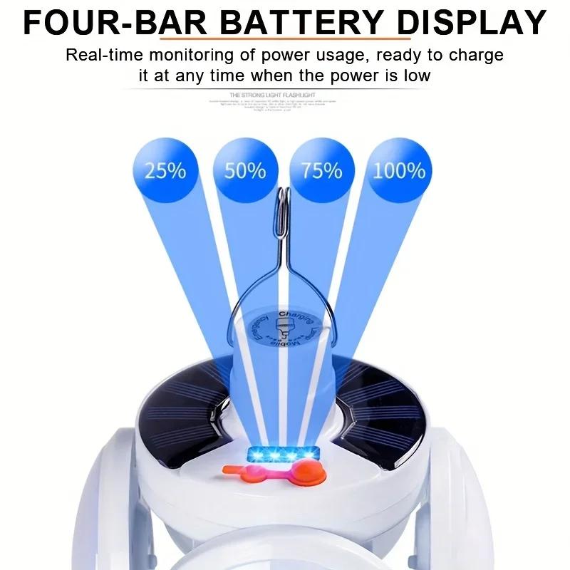 Solar Rechargeable Camping Lantern Light,Portable LED Flashlight,Outdoor Hanging Lamp,Hook,Multi Angle Lighting,Camping Fishing