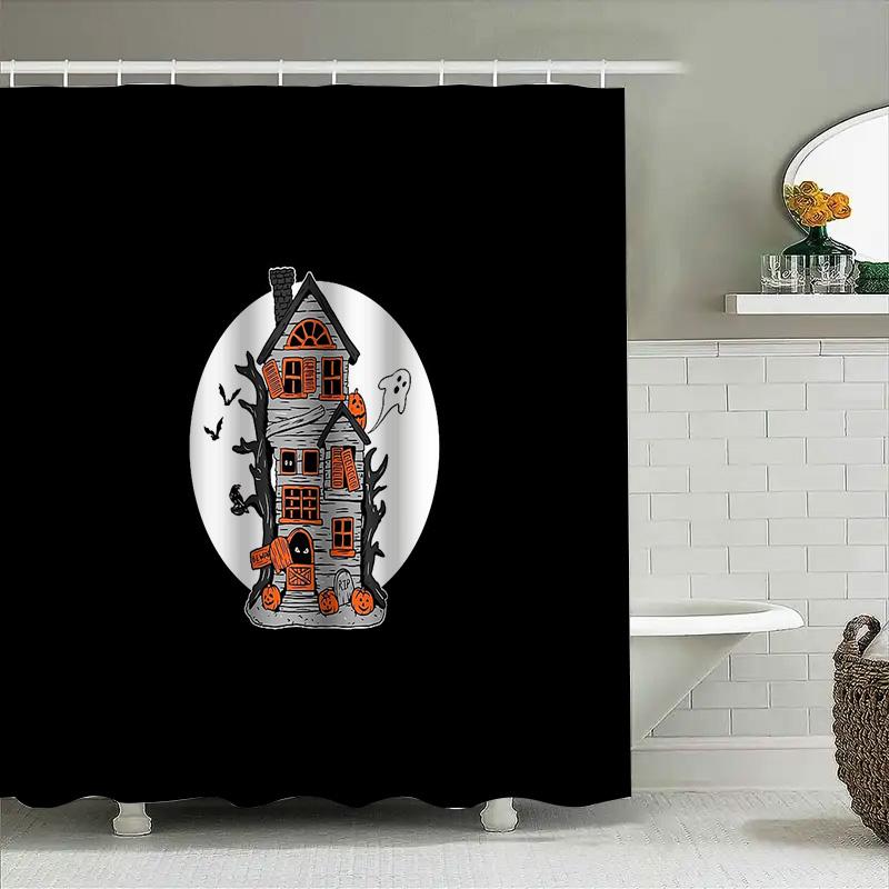 Spooky Halloween Bat House Shower Curtain Gothic Horror Home Decor Creepy Halloween Party Supplies Eerie Witchy Vibes Room Divid