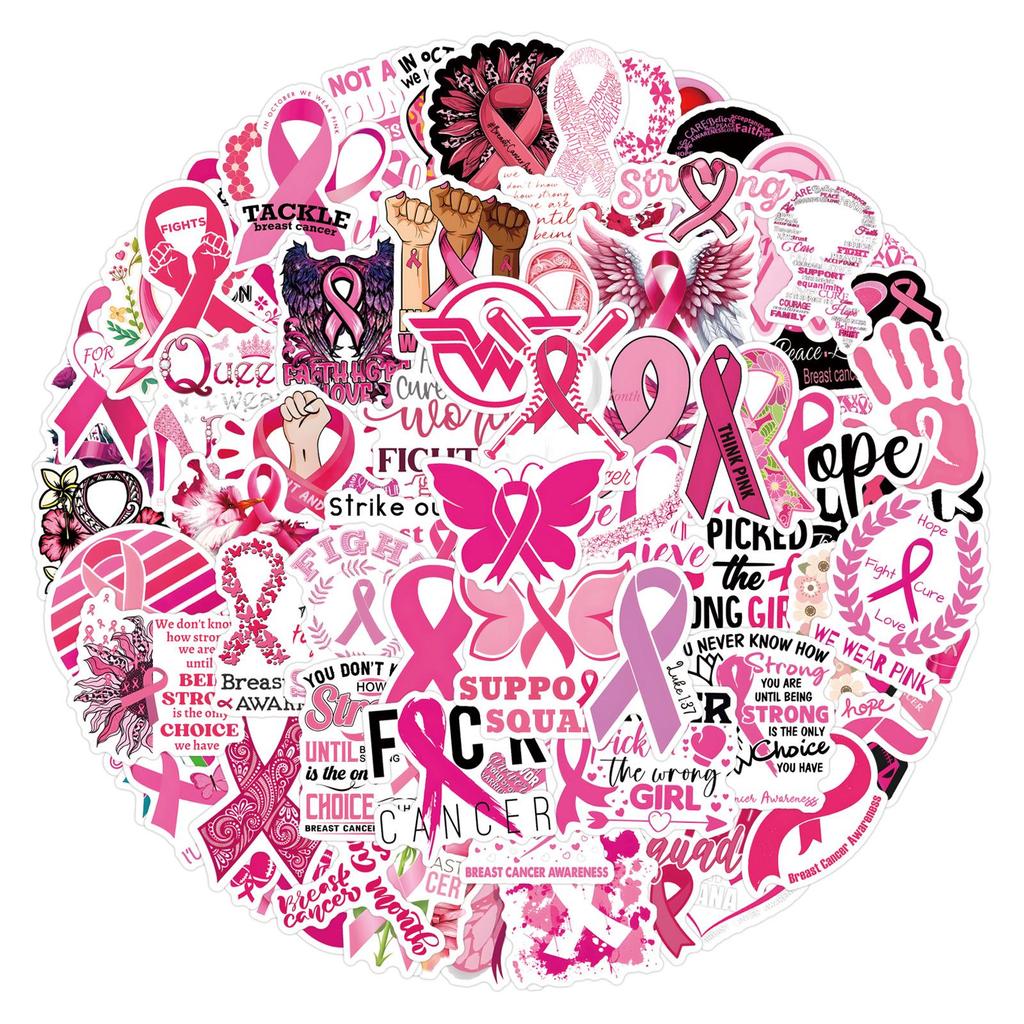 Cross-Border Cartoon Breast Cancer Creative Waterproof Stickers: 55-110 Sheets for Suitcase, Water Bottle, Computer Decoration.