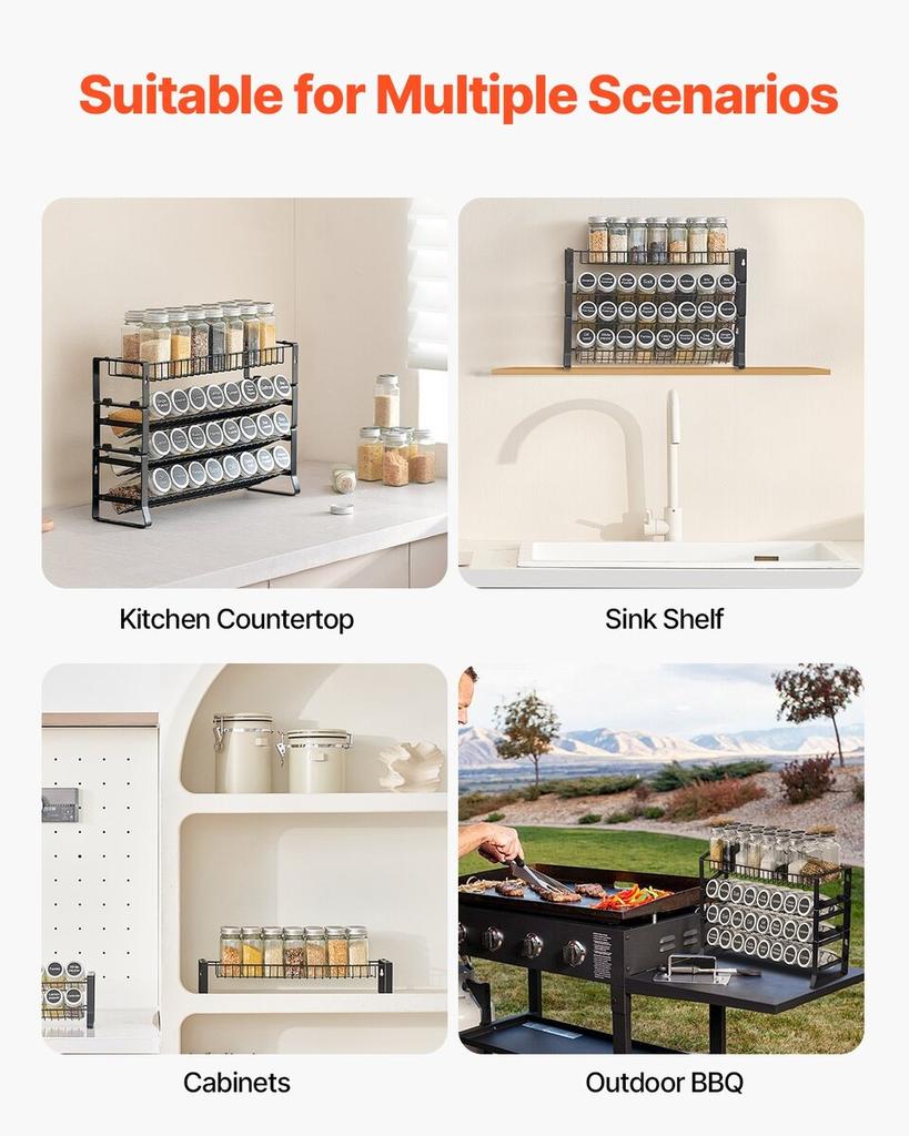 Spice Rack Organizer for Cabinet Seasoning Storage Set Wall Mounted 4 Pack