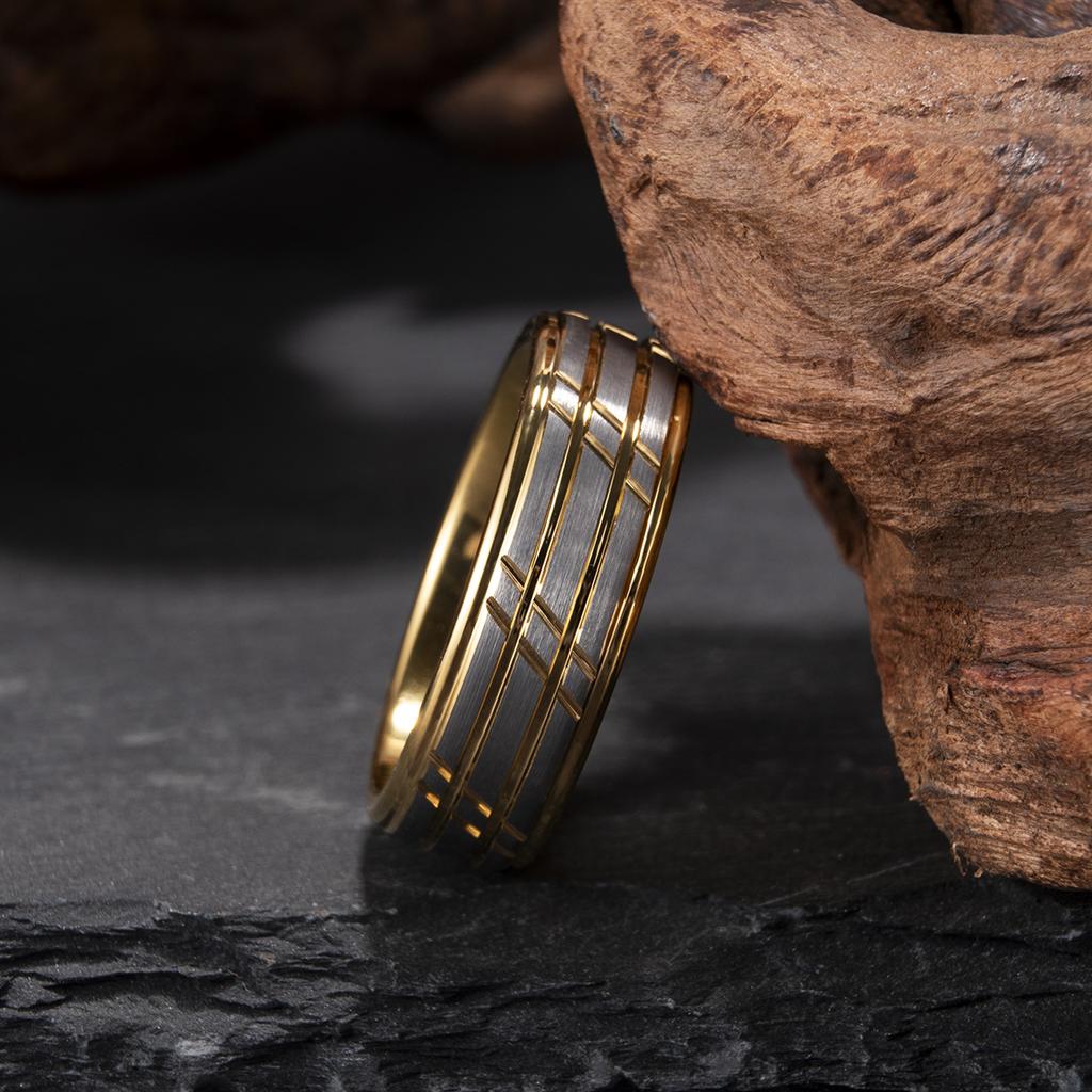 Tungsten Carbide Ring Men Women 8mm Able Golden Fluted Wedding Rings for Couples Dating Anniversary Comfortable Fit