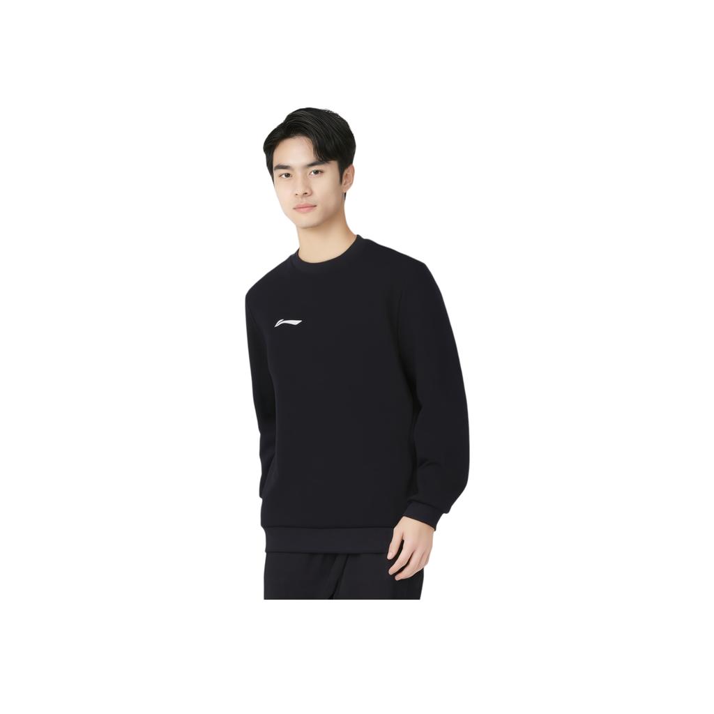 Lining Fitness Series Solid Color Crew Neck Pullover Sports Sweatshirt Men Sweatshirt Black AWDT985-1
