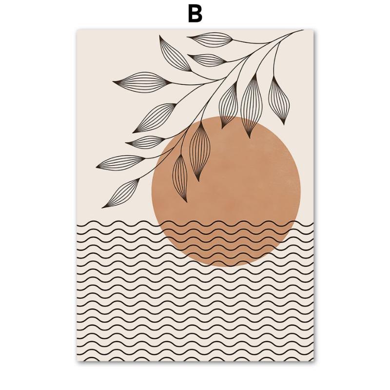 Boho Abstract Lines Girl Leaf Geometry Wall Art Canvas Painting Nordic Minimalist Posters Prints Pictures For Living Room Decor