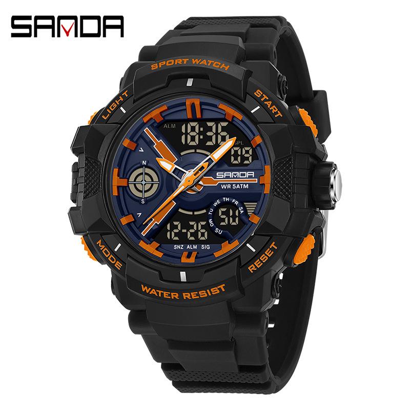 Sanda Çok Fonksiyonlu Kronograf Su Geçirmez Spor Saati Gençler için Çift Ekranlı