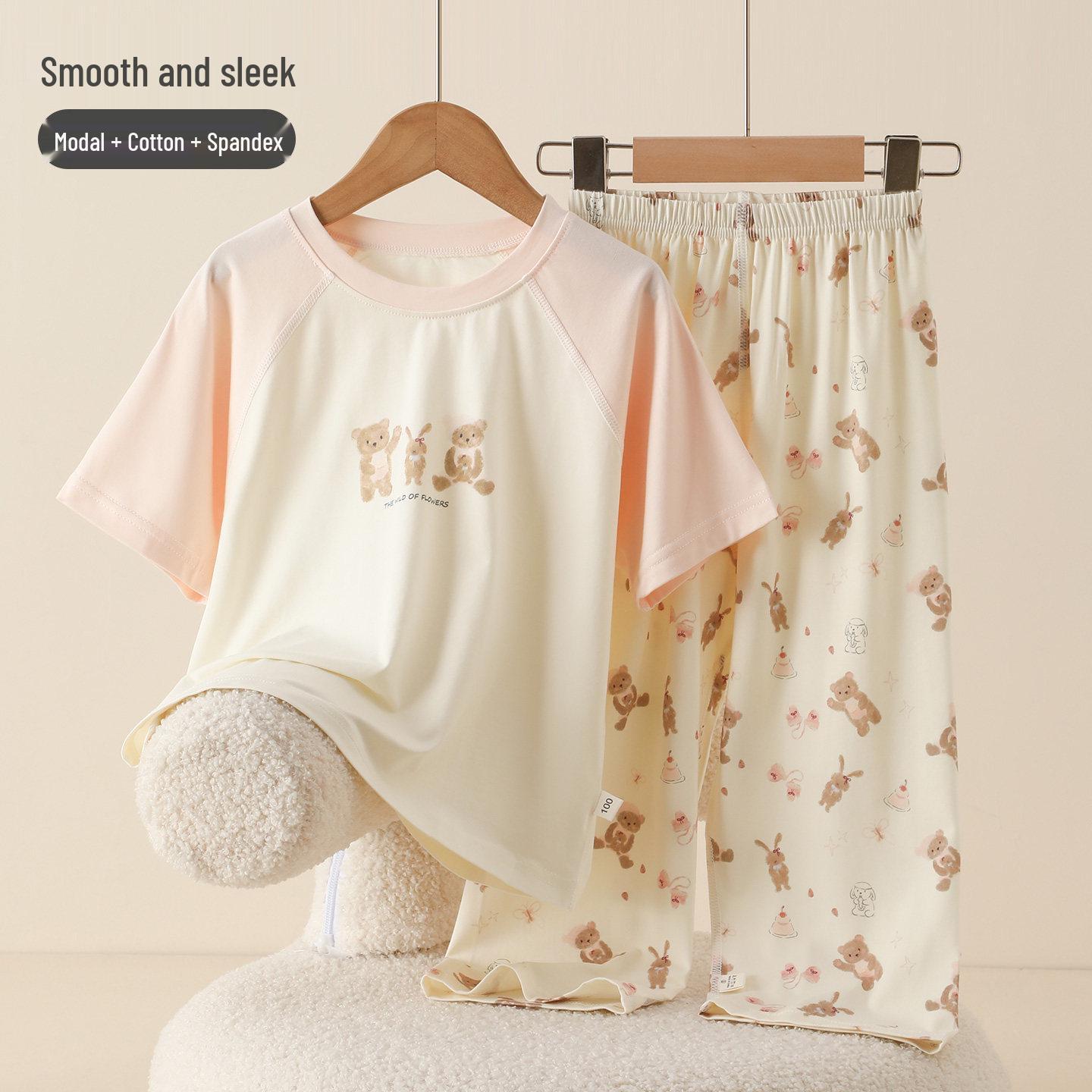 Korean Cartoon Kids Pajama Set - Spring/Summer Modal Cotton for Boys & Girls