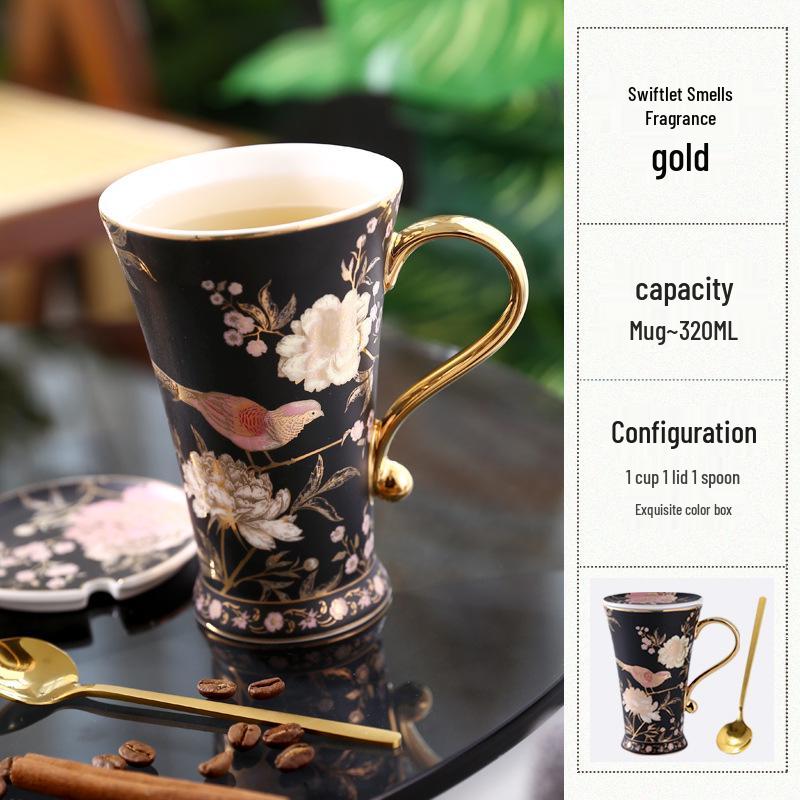 

Керамическая кружка Nosin Pastoral с крышкой и ложкой | Креативная чашка в стиле легкой роскоши для мужчин и женщин 301-400ml