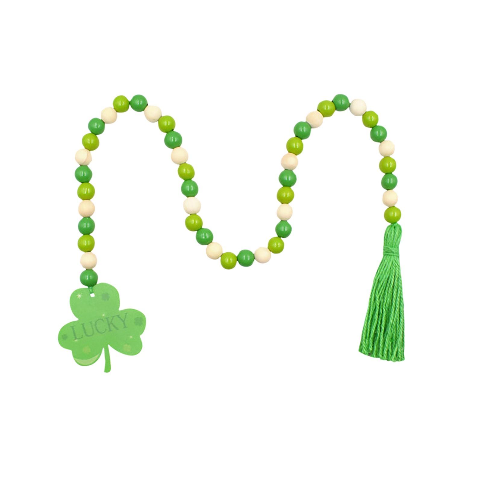 

St. Patrick s Day Hemp Rope Tassel Beads Colorful Wooden Beads Tassel Holiday Home DIY Pendant One Size
