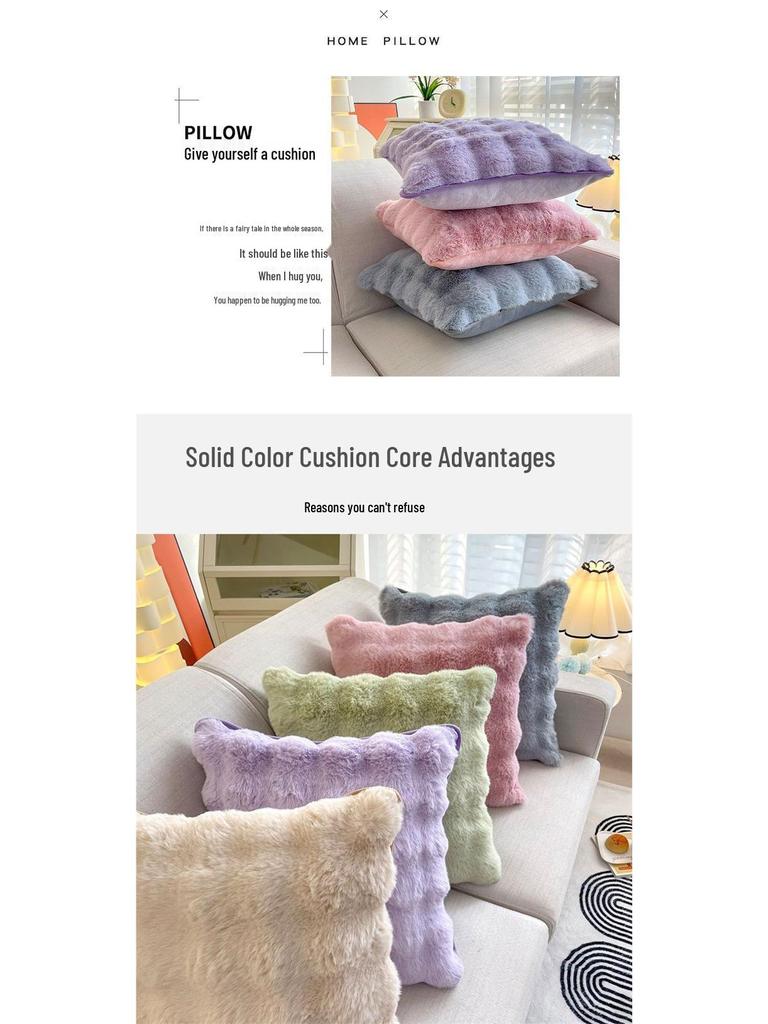 Pernă decorativă pătrată Nordic din blană artificială de iepure – Husă de pernă de lux culoare crem