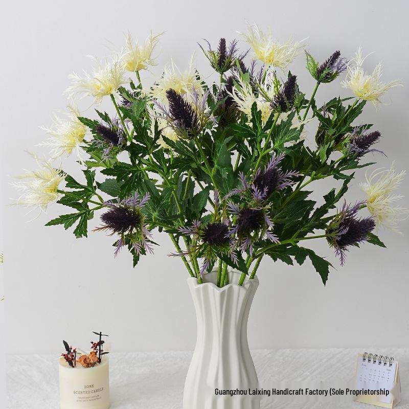 Eryngium 3-Head Artificial Flower for Wedding Decor and Home Arrangements