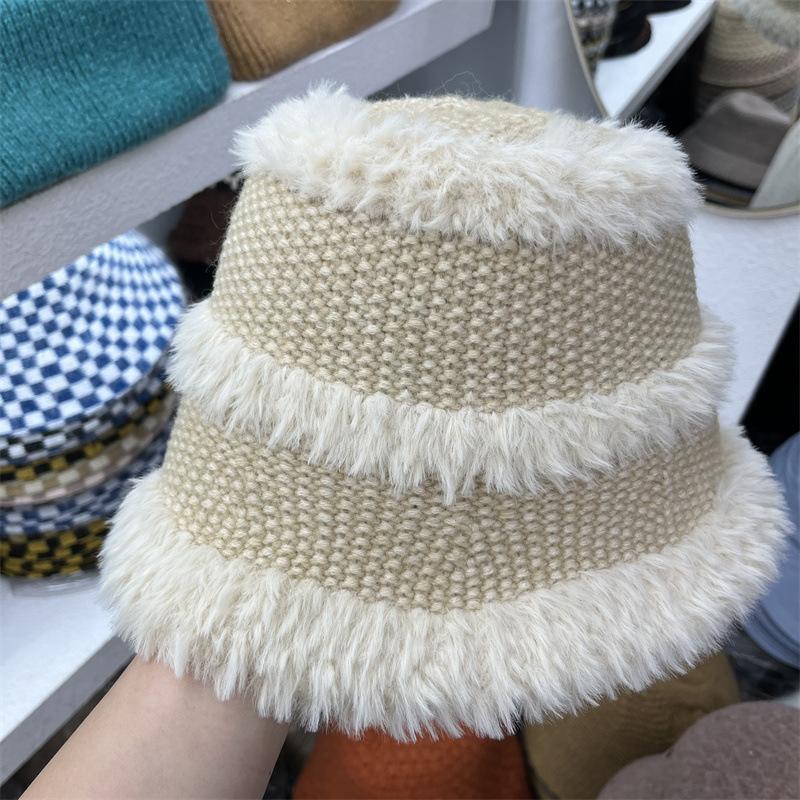 Design Wollmütze Winter verdickt warm Ohrenschutz Plüsch Strickmütze zeigt Gesicht klein Fischerhut Kinder