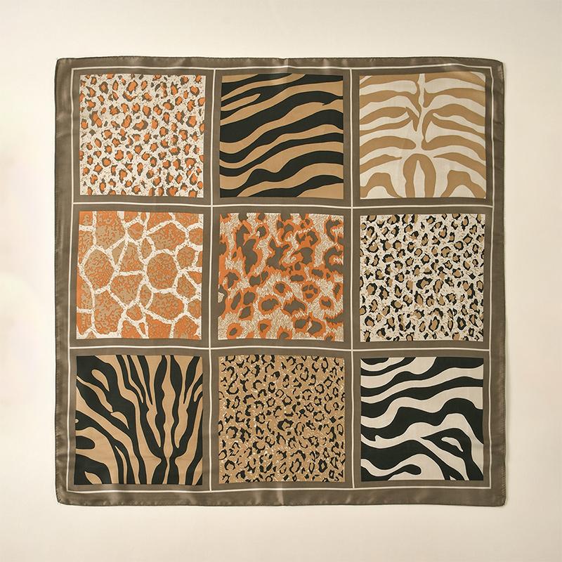 New 68*68cm Square Scarf Women Printed Hijab Silk Satin Luxury Leopard Print Handkerchief Muslim Small Size Hair Wrap