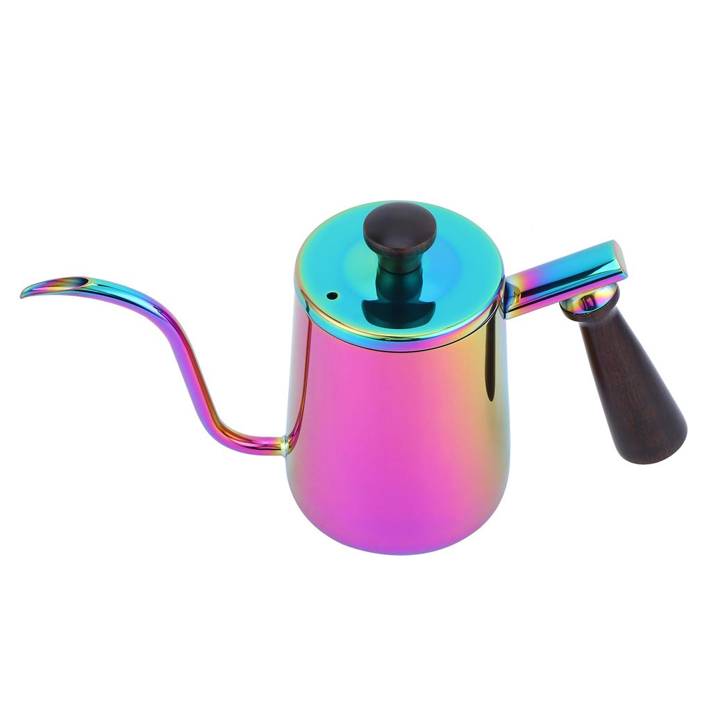 700ml Kaffeekessel 304 Edelstahl Schwanenhalsausguss Kaffeetropfkanne mit Holzgriff(Lange