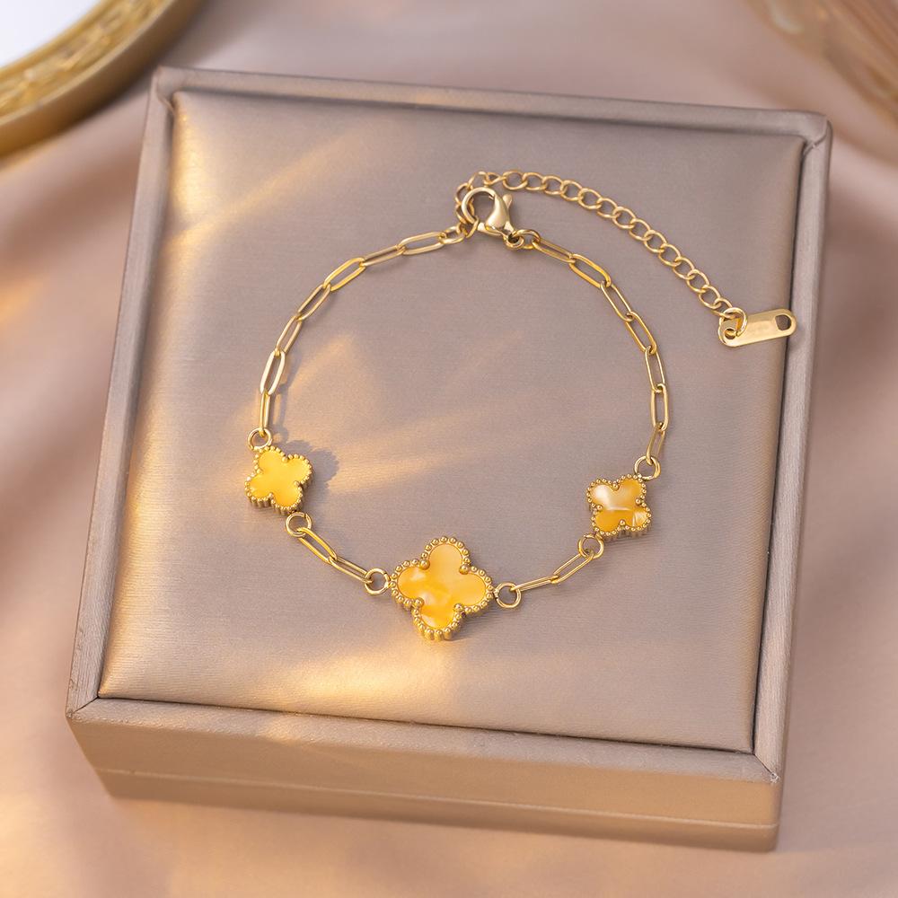 

Роскошный браслет из титановой стали с четырехлистным клевером из перламутра и пятью цветками, 18 карат, как у интернет-знаменитости, классический браслет